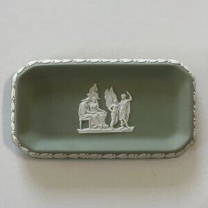 Vintage Wedgewood Cream & Green Jasperware Oblong Tray. 6 Inches